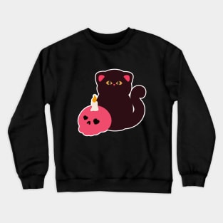 Black Cat with Pink Skull Crewneck Sweatshirt